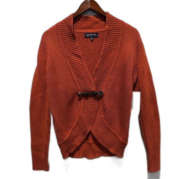 Jones New York Cozy Chic Pumpkin Spice Cardigan Sweater M Toggle Rib Knit NWT - Picture 1 of 7